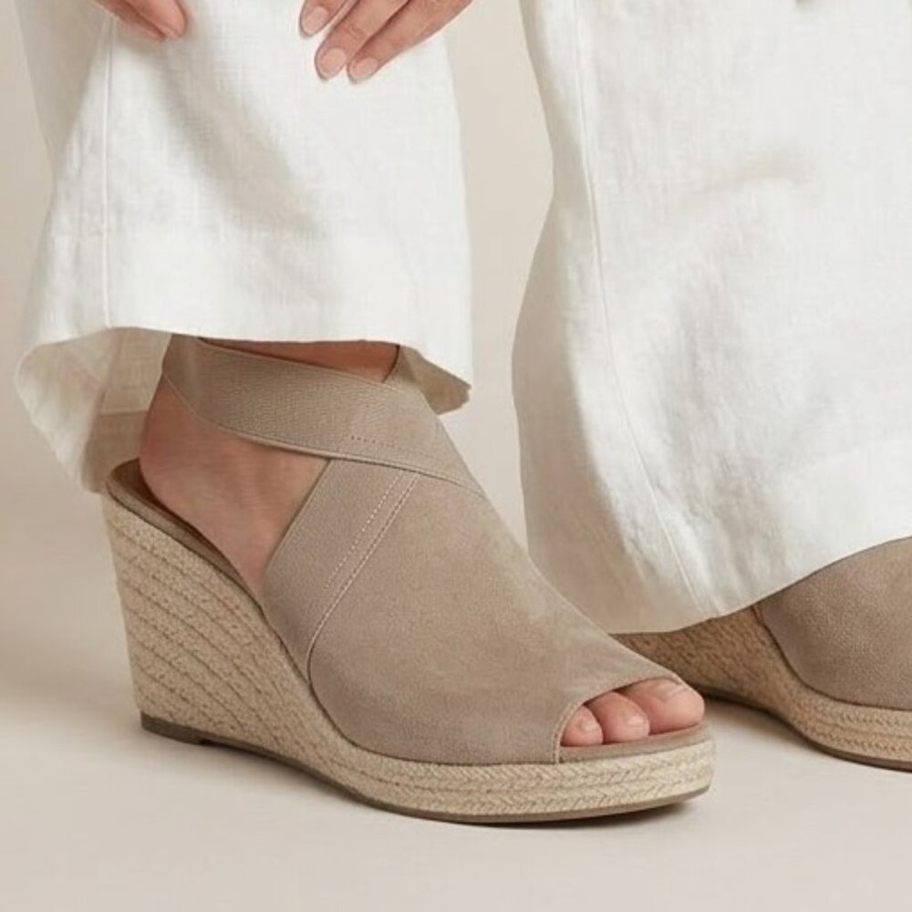 Kenneth Cole Reaction Clo Taupe Elastic Espadrille Wedge Sandal Coastal Prep 11 - Picture 3 of 7